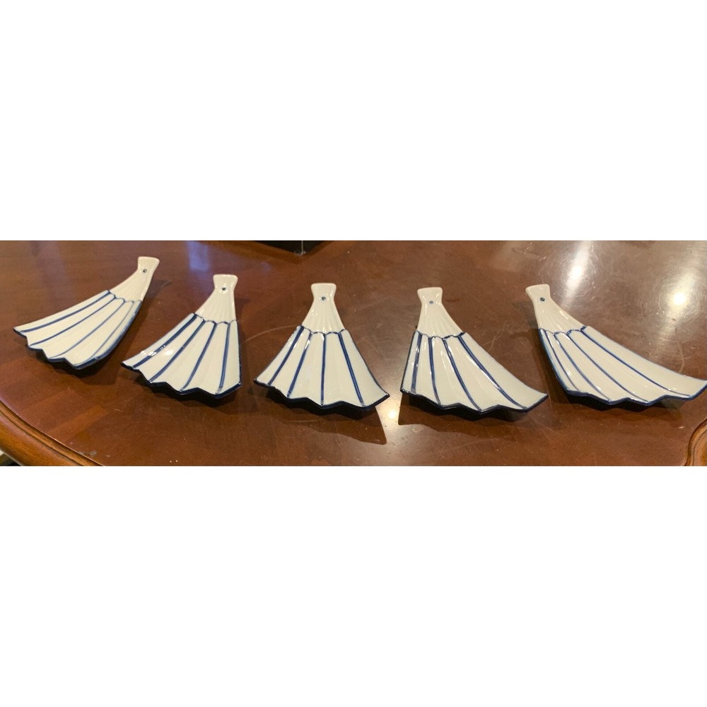 Set of 5 Vintage Japanese Sushi Plates 6 x 4, Blue and White, Good‎ Condition